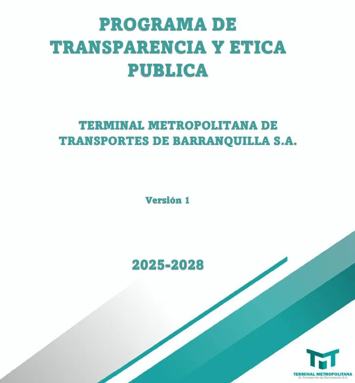 Portada del Programa de Transparencia y Ética Pública 2025–2028, versión 1, de la Terminal Metropolitana de Transportes de Barranquilla S.A.